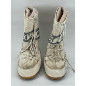 MOON BOOT Women's Off-White Nylon Lace-Up Chunky Tall Snow Boots SZ 9/10.5